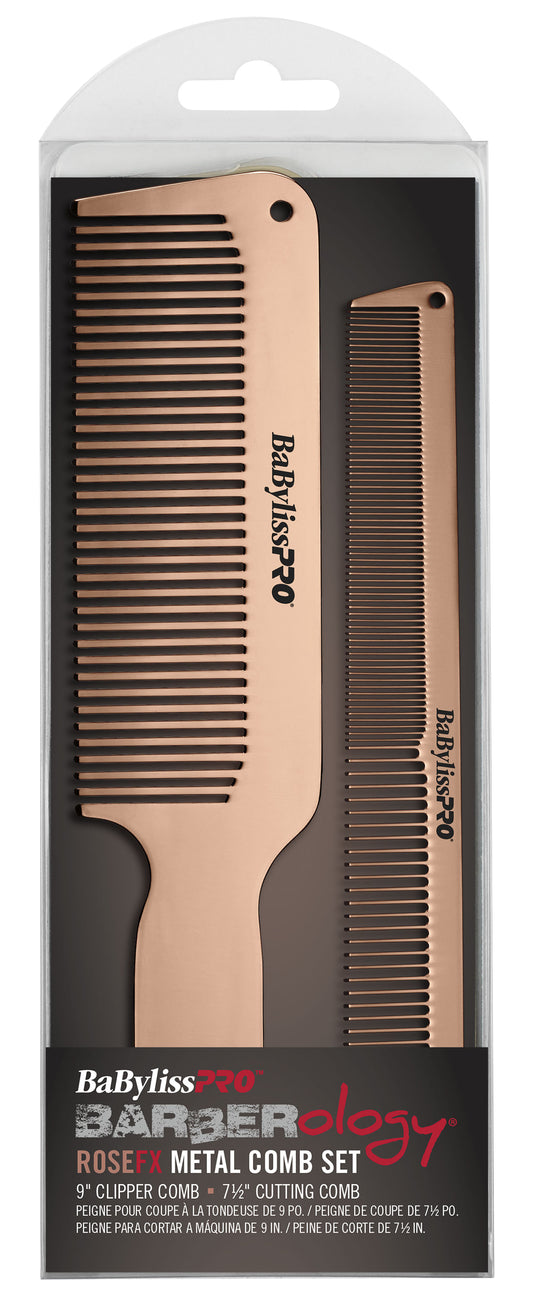 BaBylissPRO Barberology Metal Comb Set 2pc - Rose Gold