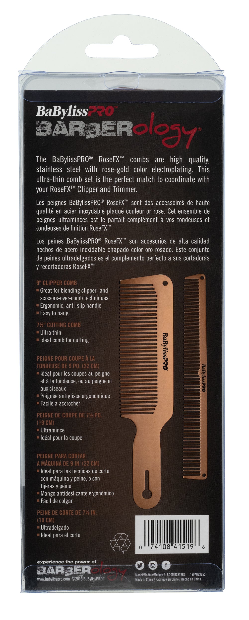 BaBylissPRO Barberology Metal Comb Set 2pc - Rose Gold