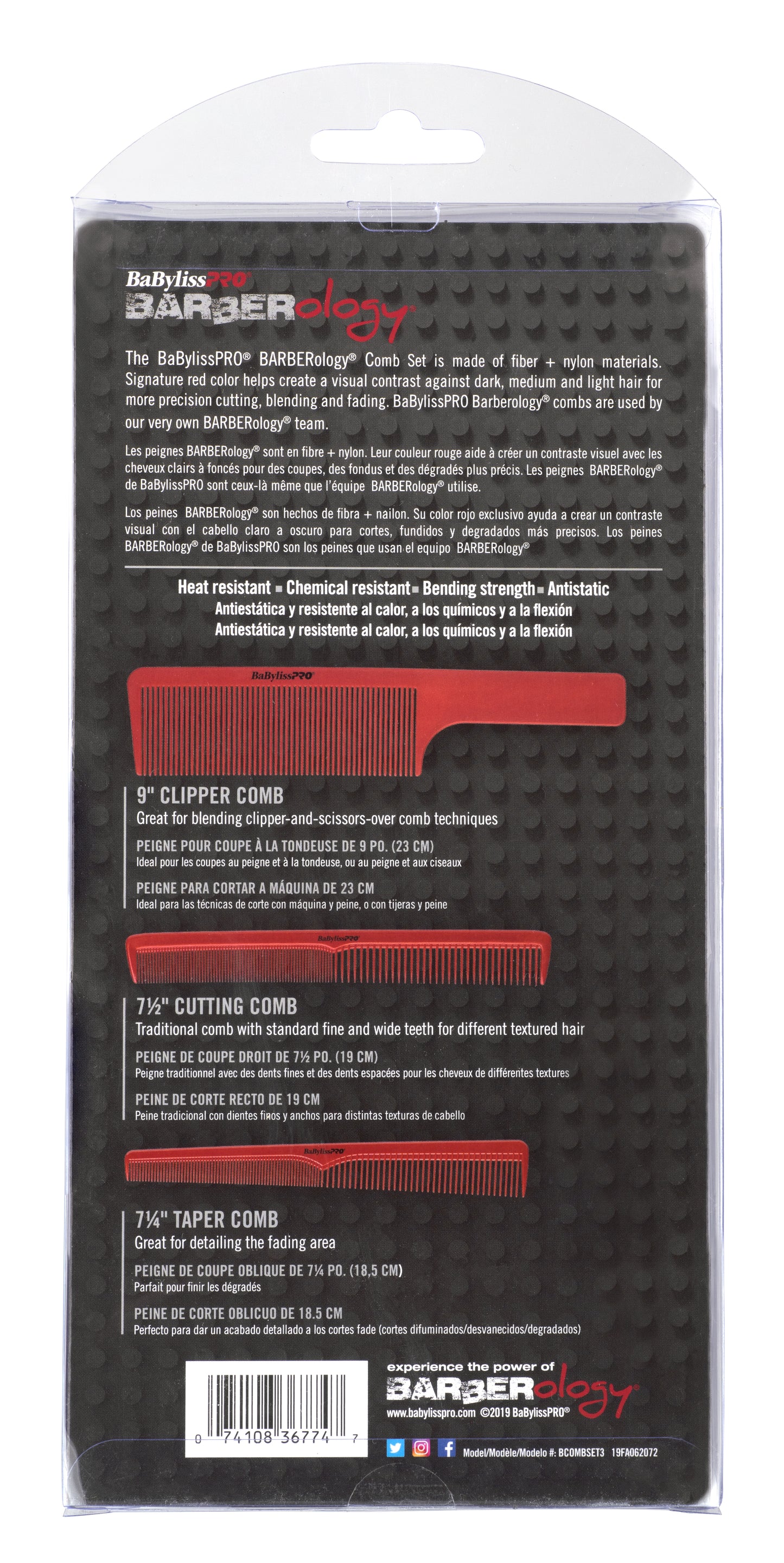 BaBylissPRO Barberology Comb Set 3pc - Red
