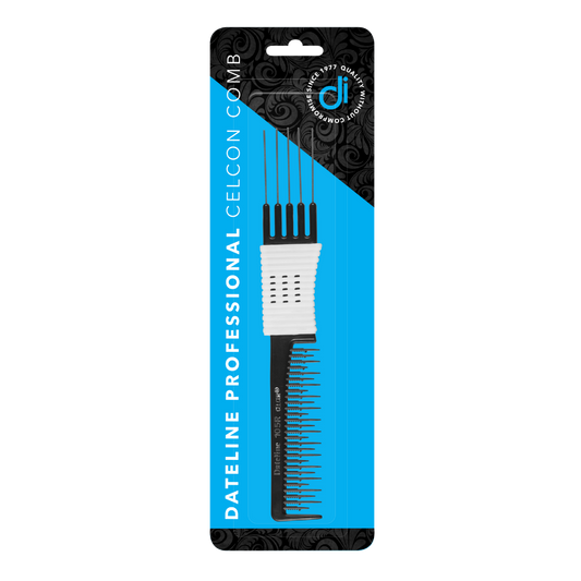 Dateline Professional Black Celcon Teasing Comb 105R - 5 Stainless Steel Lifters