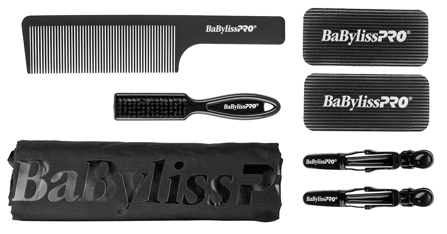 BaBylissPRO Essential Professional Kit. Inc: Cape, 2 Clips, 2 Holders, Fade Brush , 9" Comb - Black
