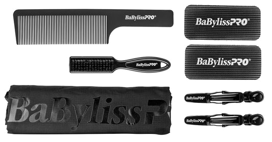 BaBylissPRO Essential Professional Kit. Inc: Cape, 2 Clips, 2 Holders, Fade Brush , 9" Comb - Black
