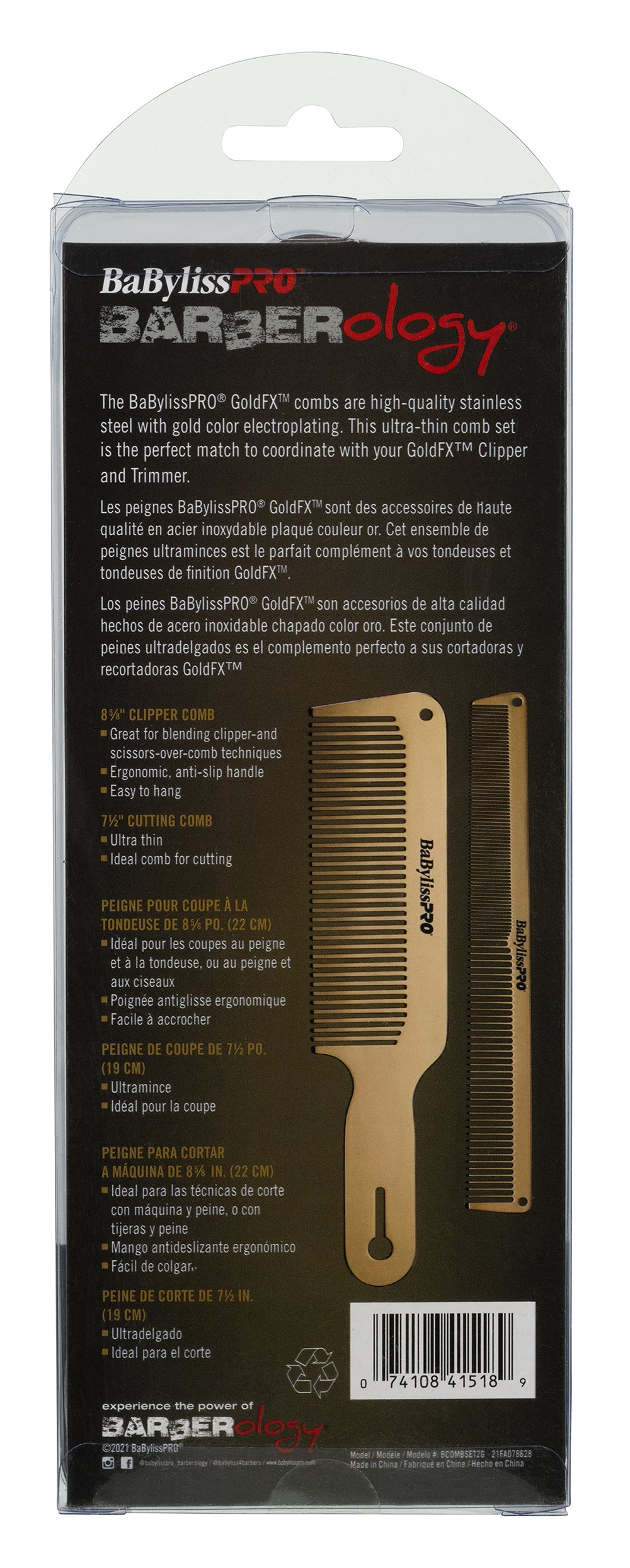 BaBylissPRO Barberology Metal Comb Set 2pc - Gold