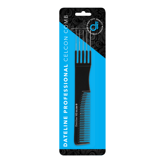 Dateline Professional Black Celcon Teasing Comb MKII/102 - Stainless Steel Lifters